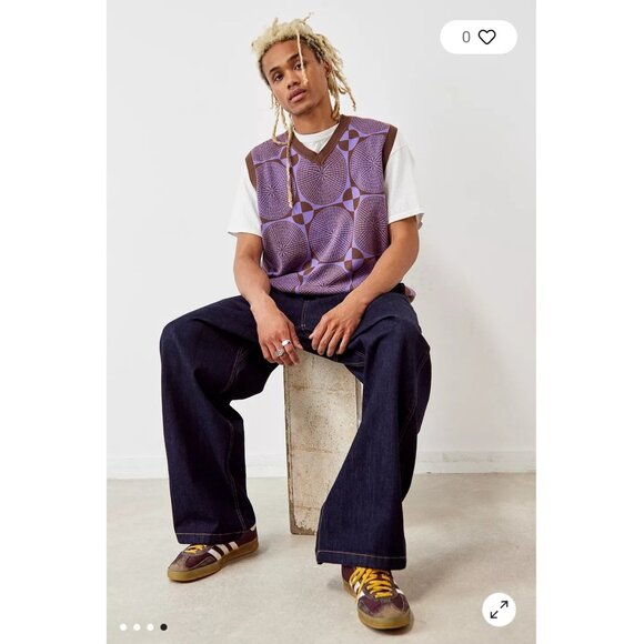 OBEY Men’s Dazed Sweater Vest in Sepia Multi Purple/Brown Pattern Size Medium - Picture 2 of 9